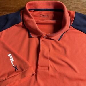 Polo Ralph‎ Lauren RLX Orange Navy  Blue Short Sleeve Shirt  Size Large L